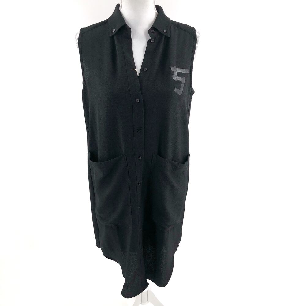 YOOX 5Preview Black Crepe Logo Urban Bike Moto Shirtdress Dress Size XS
